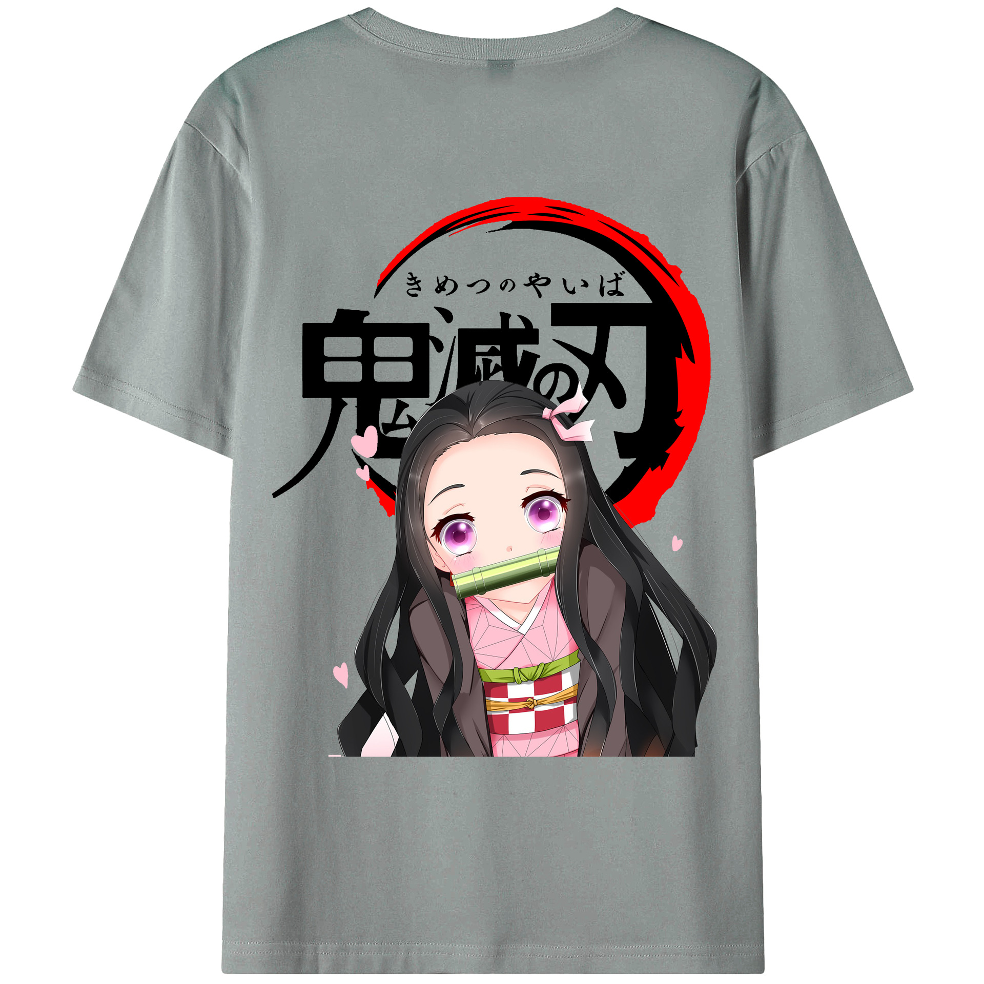 （画像用） 鬼滅の刃（きめつのやいば）竈門 禰󠄀豆子／かまど ねずこ Kamado Nezuko 綿100％ メンズ半袖Tシャツ（バックプリント） 通気性